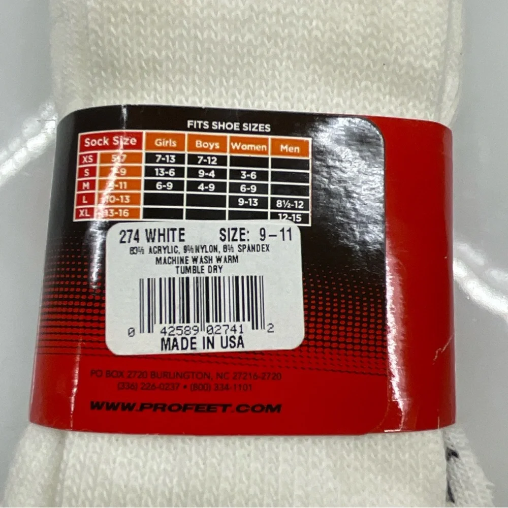 Pro Feet Multi-Sport Made in USA White socks size Medium